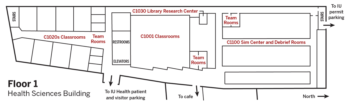 Diagram map of the Health Sciences building first floor 